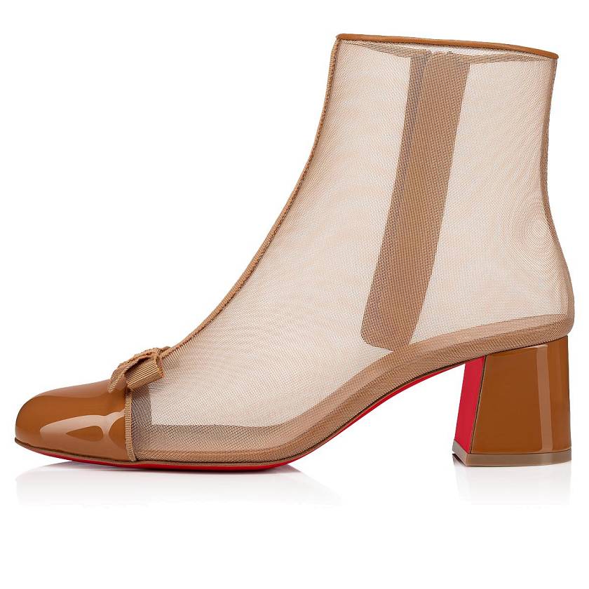 Women's Christian Louboutin Checkypoint Booty 55mm Patent Booties - Nude 4 [7019-485]